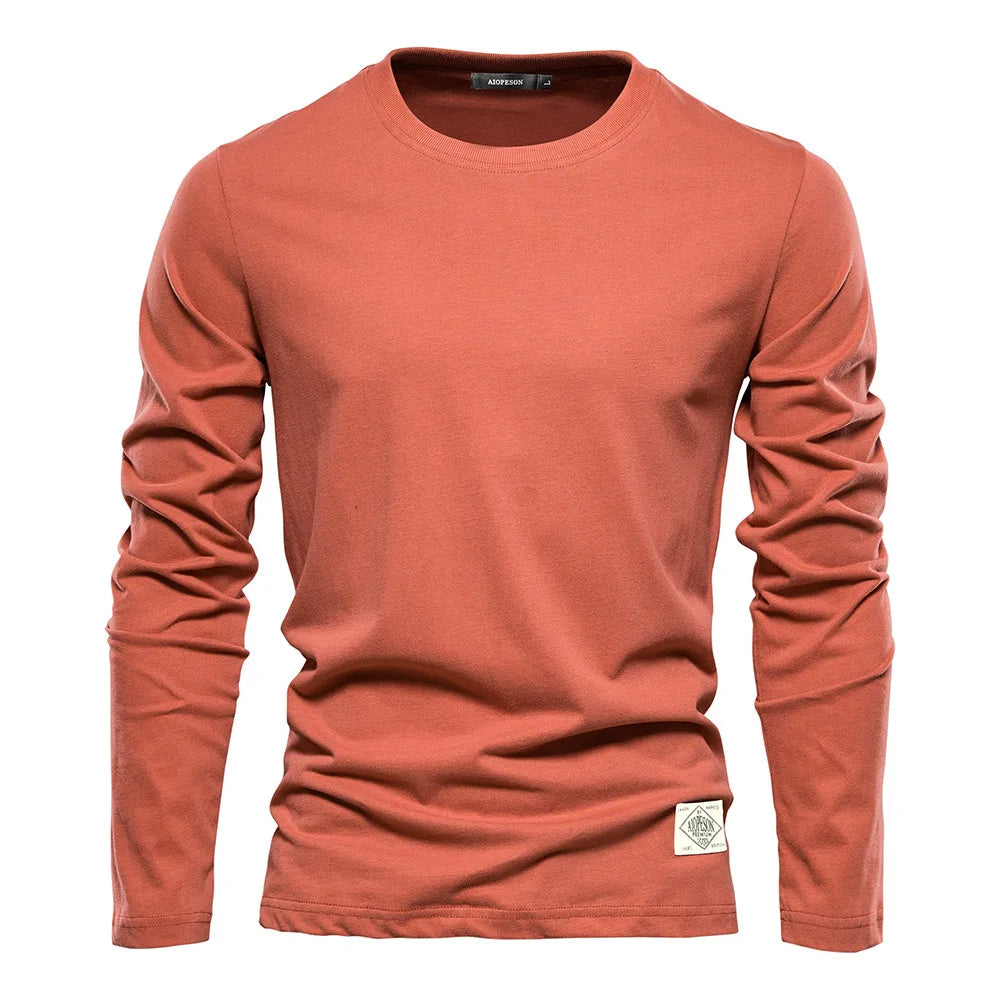 2025 White Men‘s T-shirts 100% Cotton Long Sleeve Casual Tops Solid Color High Quality Black T-Shirt Spring Autumn Men Clothing