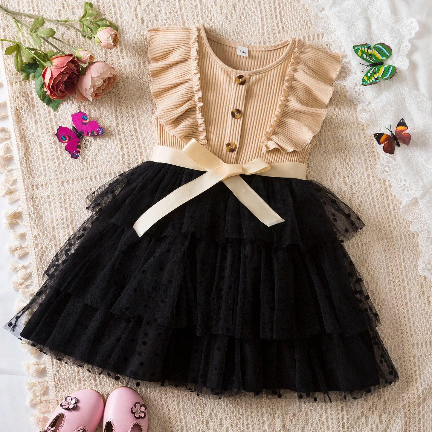 2025 New Kids Dresses for Girls Long Sleeve Fall Dress Polka Dot Birthday Party Costume Autumn Winter Dress Children Clothing