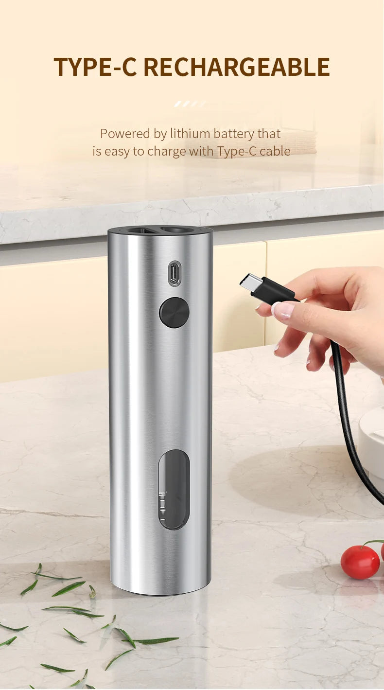 Rechargeable Electric Salt and Pepper Grinder Set Stainless Steel Pepper Mills Adjustable Coarseness Power Grinder Kitchen Tools