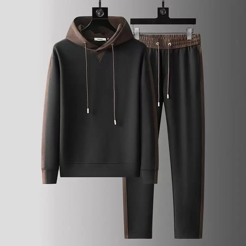 Spring Autumn Men's Light Casual Set Hooded Solid color Simple Luxury Fashion Trend Breathable Two-piece Set