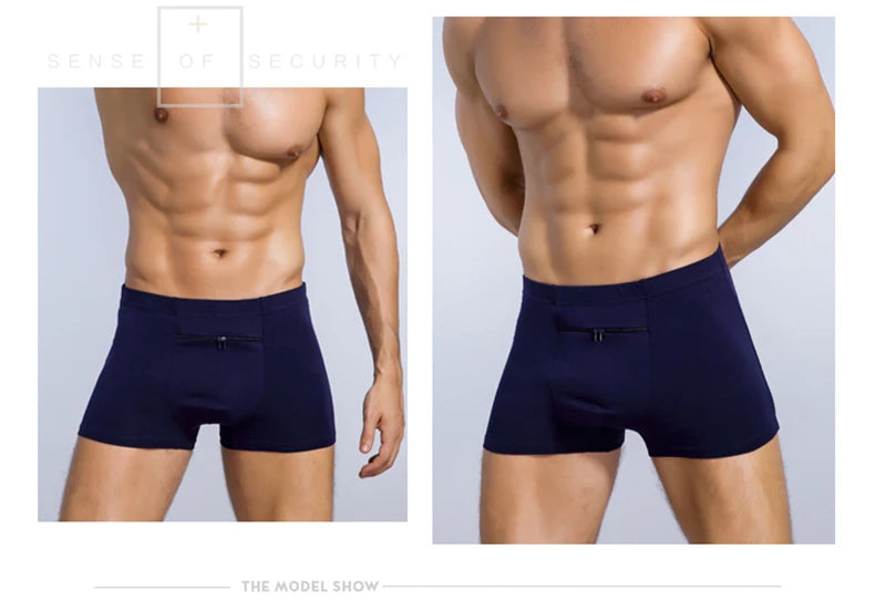 Plus Size 7XL Men's Theft-Proof Underwear Front Double Zipper Pocket Men Panties Modal Comfortable Breathable Sexy Boxer Shorts