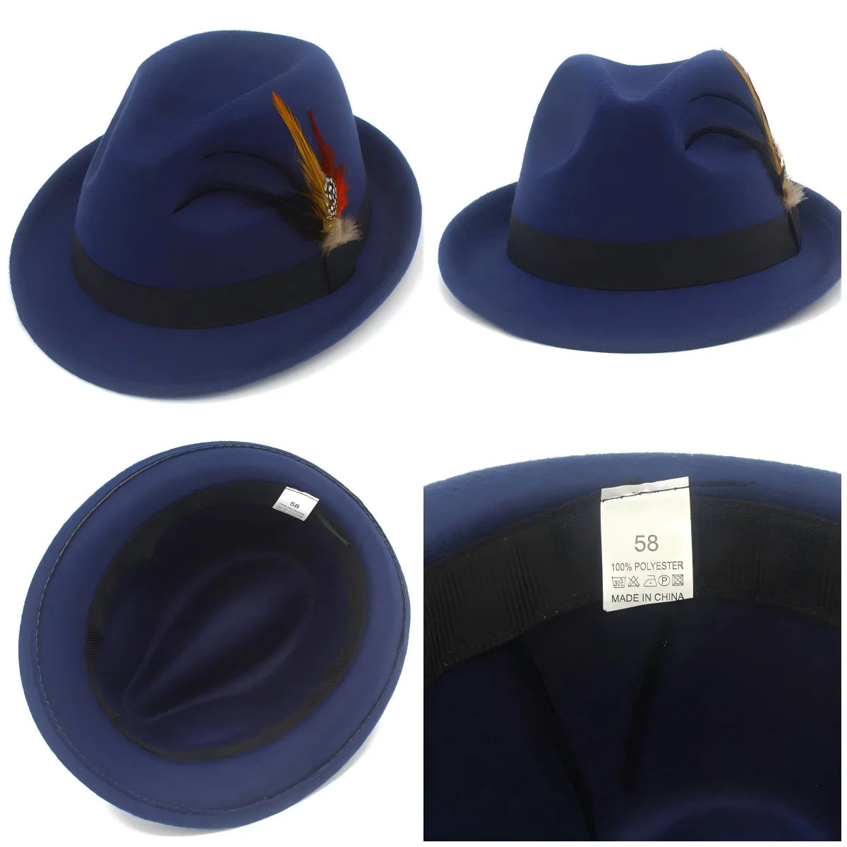 European and American Style Woolen   Women's Autumn and Winter Fashion Feather Show Hats Men's Jazz Hats