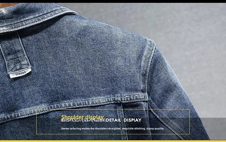 Men's Casual Single Breasted Cotton Blue Fashion Spring Autumn Denim Coat Trendy Brand Stylish High-end Washed Workwear Jacket