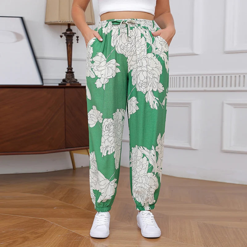 Plus Size Leopard Print Joggers Women High Waist Casual Loose Pants Elastic Waist Trendy Streetwear Trousers