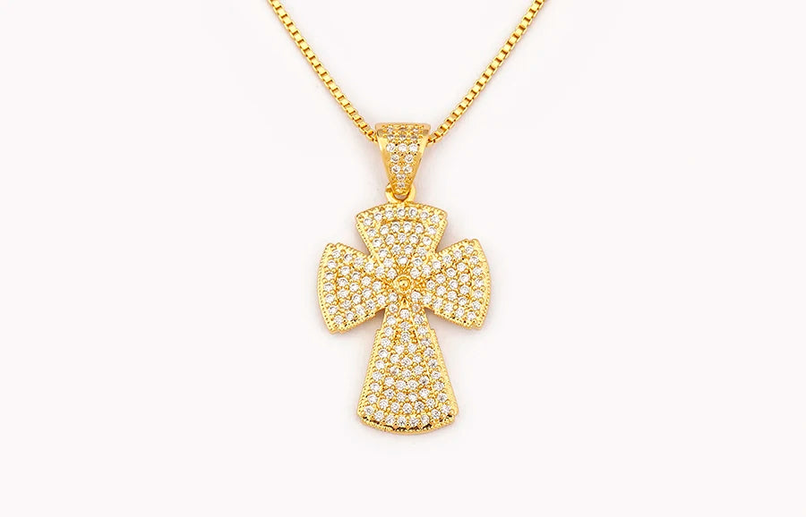 Nidin New Trendy Personality Design Cross Pendant Necklace For Women Men Shiny Crystal Zircon Charm Jewelry Daily Party Gifts