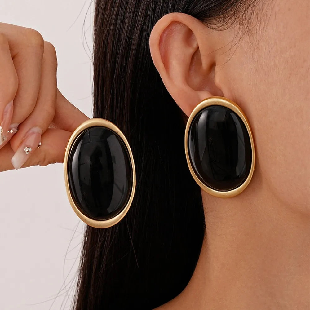 Exaggeration Retro Geometric Ellipse Resin Stud Earrings for Women Personality Charm Wedding Bride Party Jewelry No Fade Gift