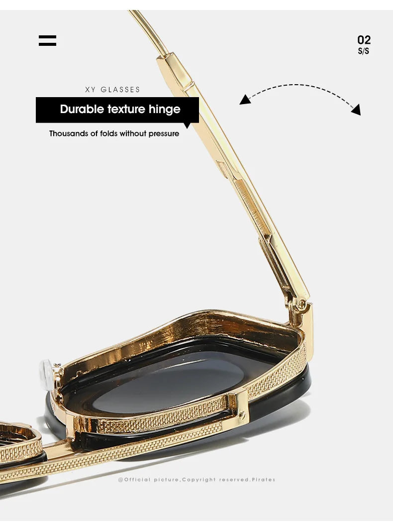 Large Square Sunglasses Men Steampunk Style Metal Pilot Sun Glasses Luxury Designer Brand Eyewear Fashion Shades Double Beam