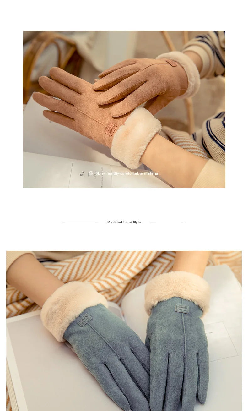New Fashion Gloves Autumn Winter Cute Furry Warm Mitts Full Finger Mittens Women Outdoor Sport Female Gloves Screen