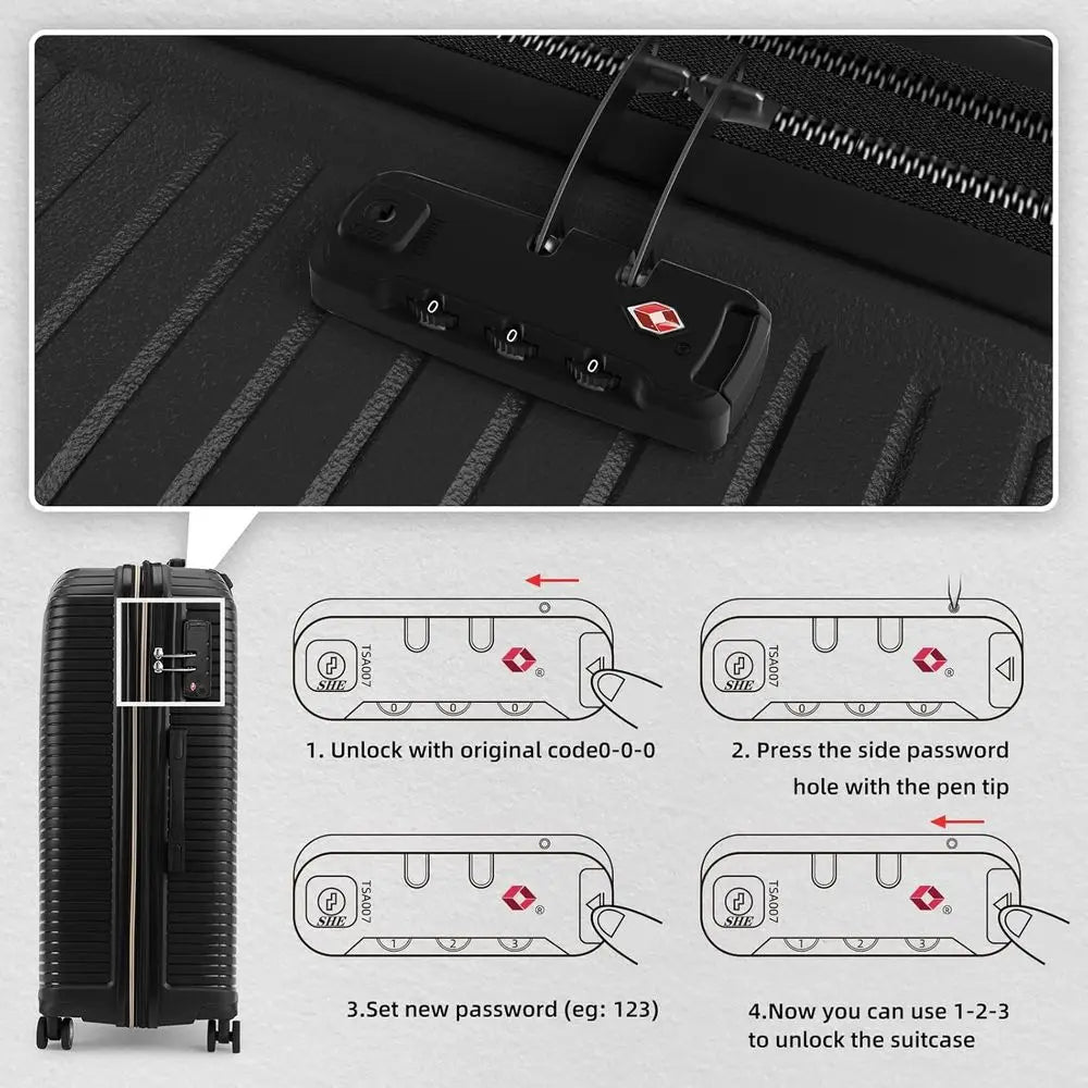 Expandable 5-Piece Spinner Suitcase Set, Durable Carry-On Luggage for Men and Women, Black