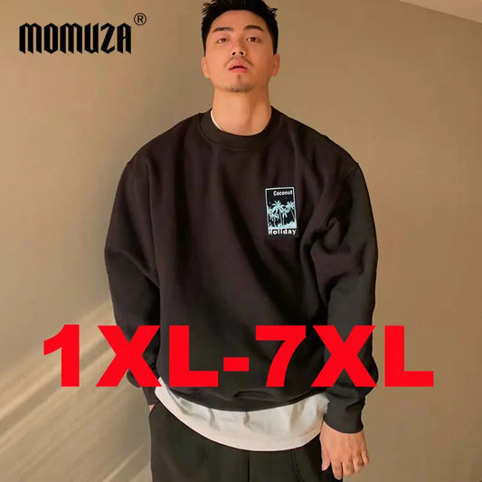 Men's Plus Size Sweatshirts 1XL-7XL Loose Pullover Comfortable Casual Printed Round Neck Tops Male Long Sleeve Shirt 110-185KG