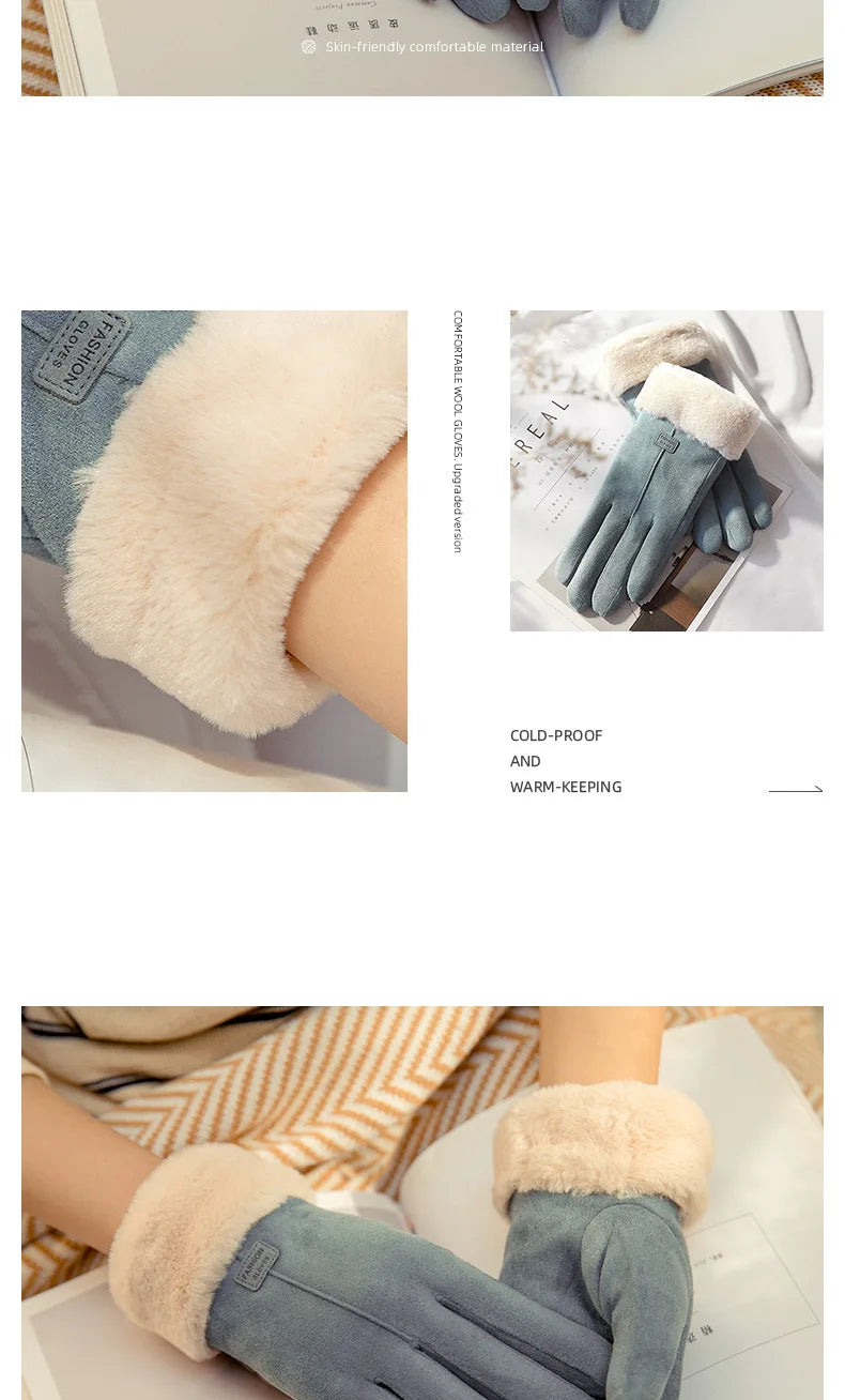 New Fashion Gloves Autumn Winter Cute Furry Warm Mitts Full Finger Mittens Women Outdoor Sport Female Gloves Screen
