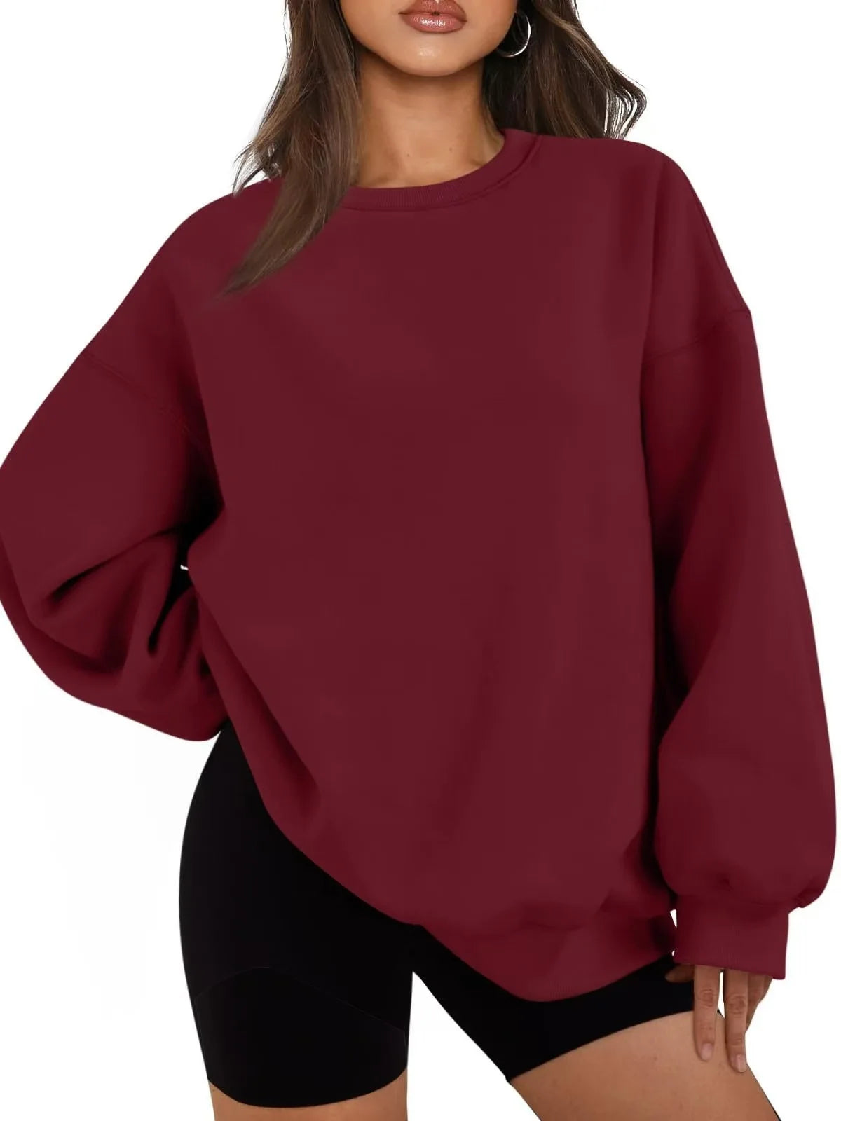 Plus Size Solid Color Sweatshirt, Casual Long Sleeve Crew Neck Pullover Sweatshirt, Women's Plus Size Clothing