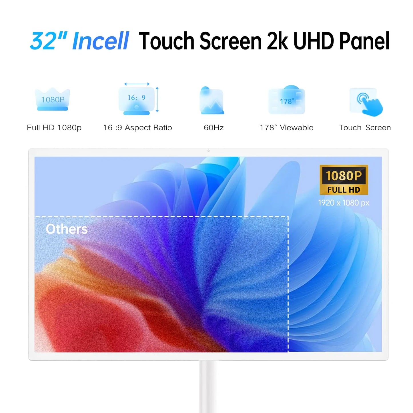 Portable TV 32 Inch Smart Touch, Rotating 2K LCD Screen with Built-in Cables, Android Operating System Stanbyme