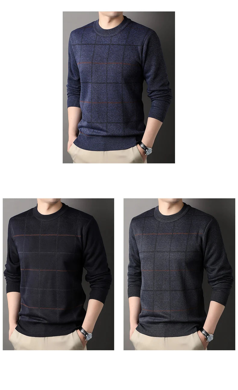 Round Necked Sweater for Men with Plush Insulation and Inner Layer for Men with Bottom Layer Men's Autumn and Winter Black Knit