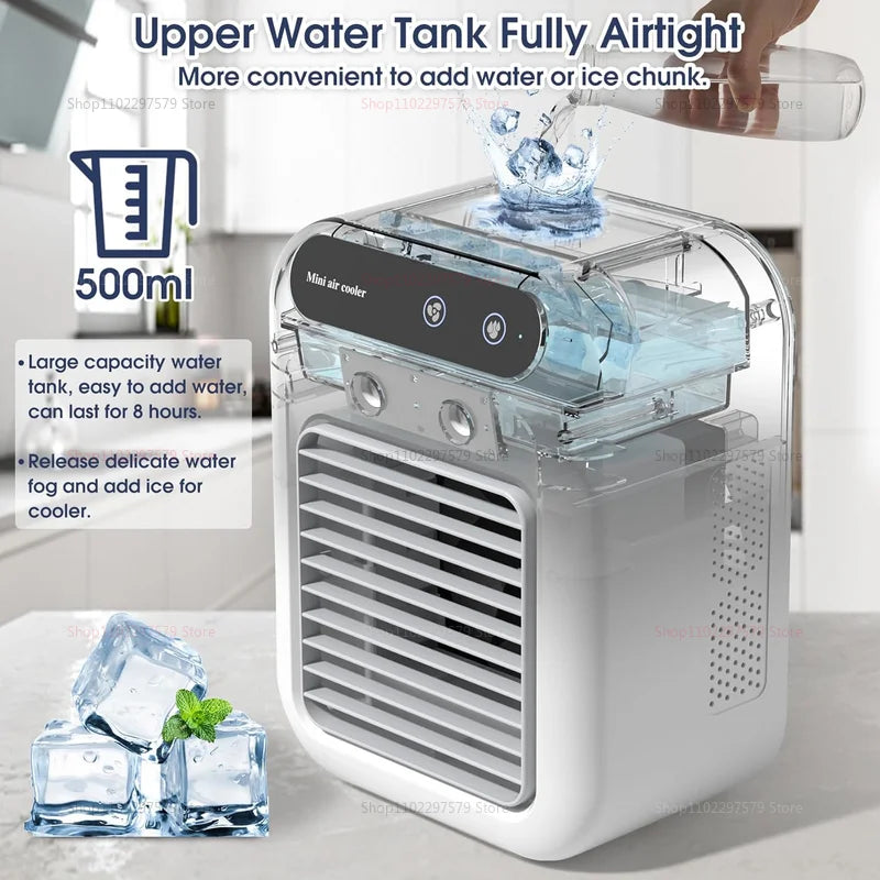 Desktop Air Cooler Personal Portable Fan with 2-Speeds Evaporative Air Cooler with 0.5L Water Tank Portable Cooler Fan for Home