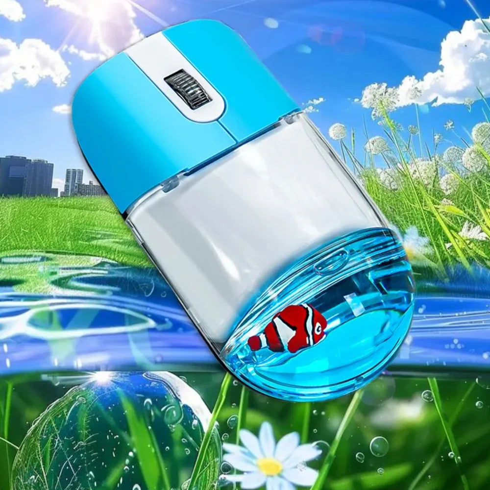 Frutiger Aero Aqua Liquid Mouse Cute Floating Aquarium Animal 2.4G+Bluetooth Wireless Optical Ocean Doll Mice For Laptop Desktop