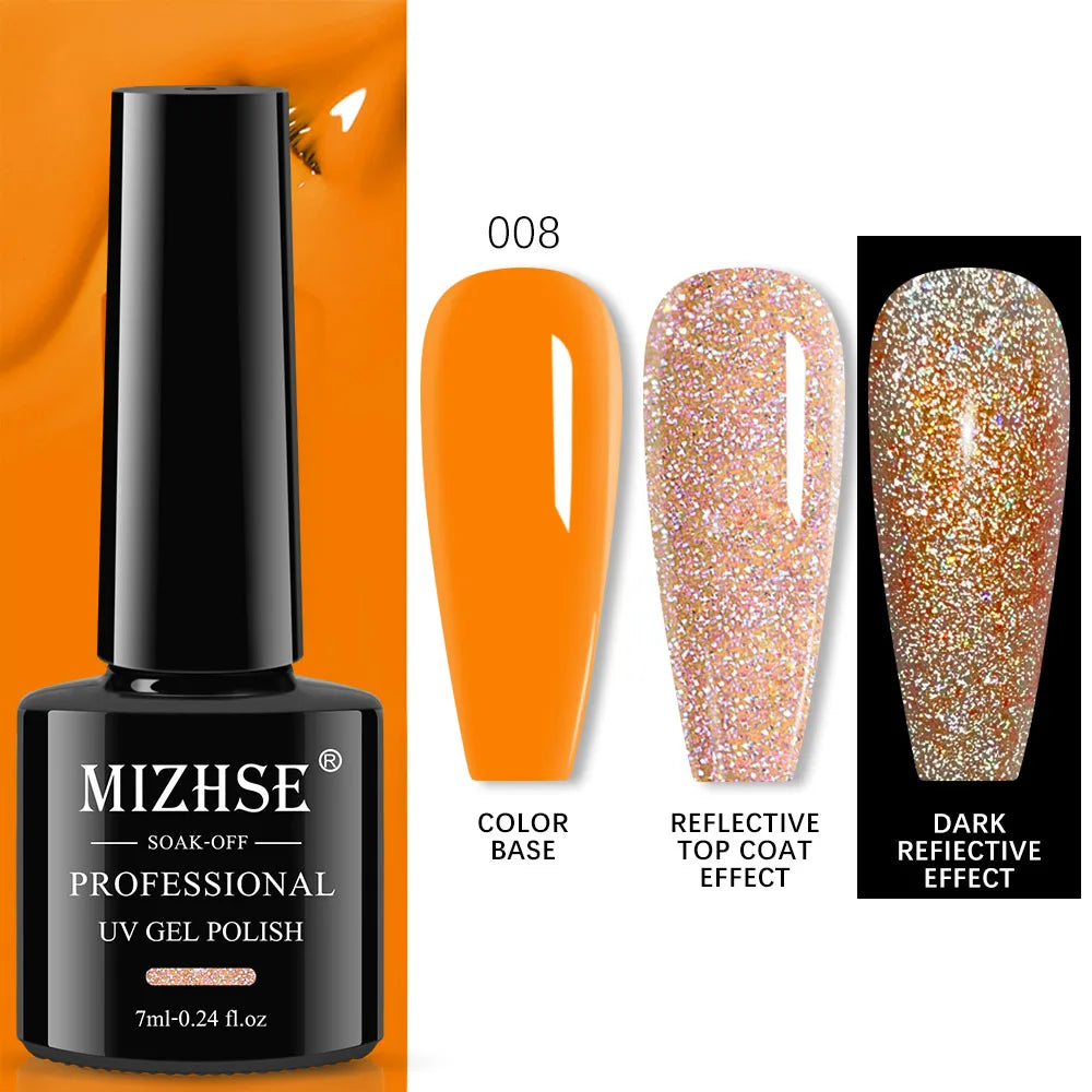 MIZHSE 7ML Reflective Top Coat Gel Nail Polish Shiny Glitter Vernis Semi Permanent Varnish Nail Gel Polish for Manicure Nail Art