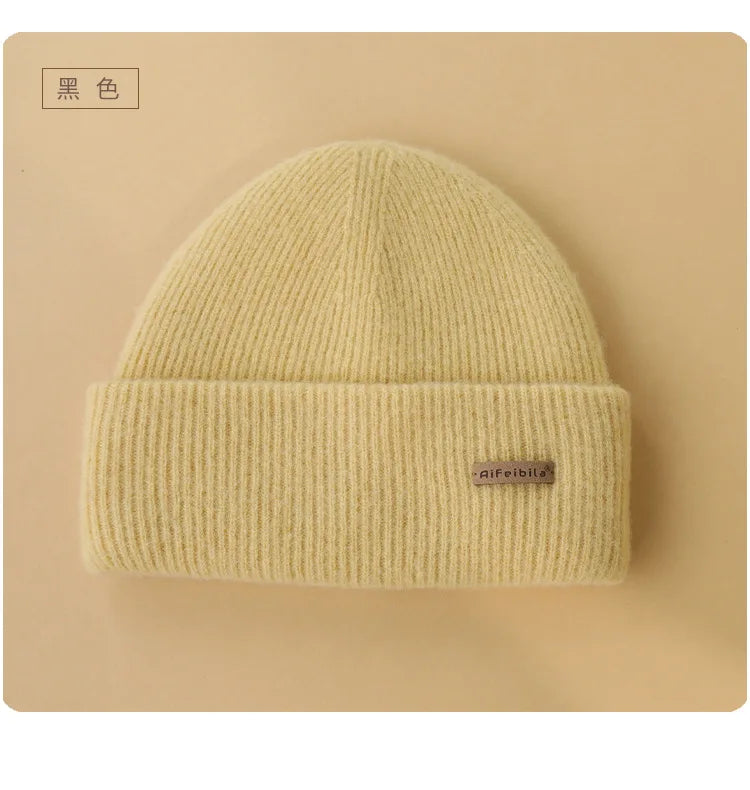 100% Merino Wool Double-Sided Beanie for Men Women Thick Soft Warm Winter Skull Caps Solid Color Knitted Beanies Hat