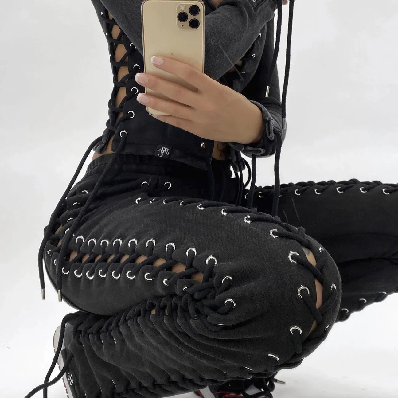 BoozRey Y2k Women Pants Streetwear Low Waist Pant 90s Vintage Clothes Skinny Slim Sexy Lace Up Hollow Out Straight Trousers