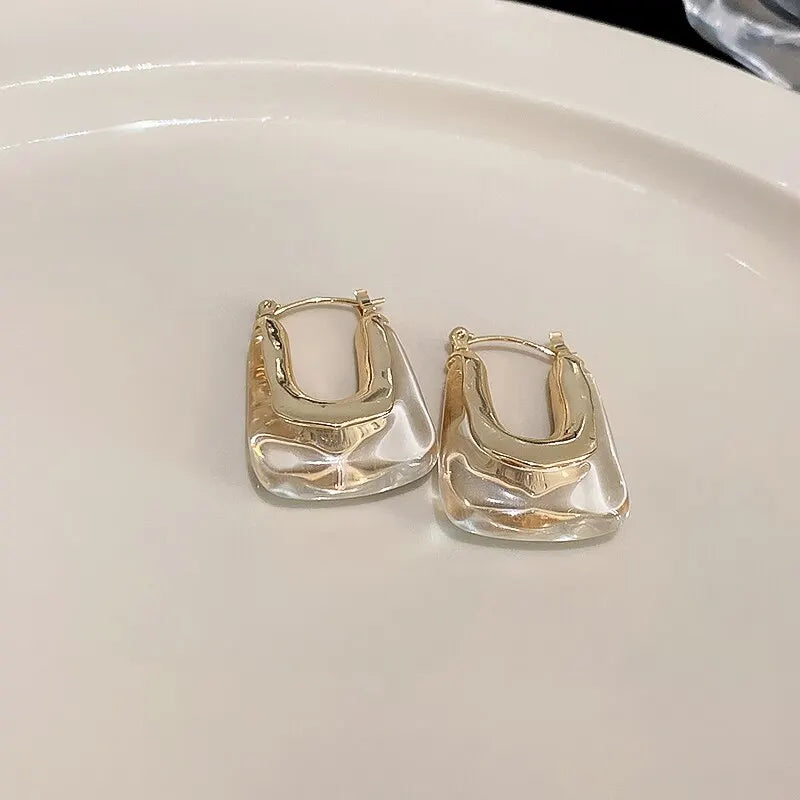 Green Pink Transparent Resin Earrings For Women Girls Geometric Irregular Stud Earrings 2023 New Trendy Ear Jewelry for Party B