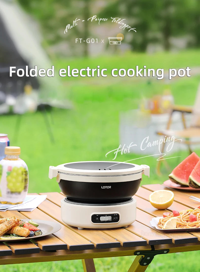 1.2L Folded Electric Cooking Pot Portable Multicooker Travel Rice Cooker Split Hot Pot 304 Stainless Steel Electric Skillt 500W