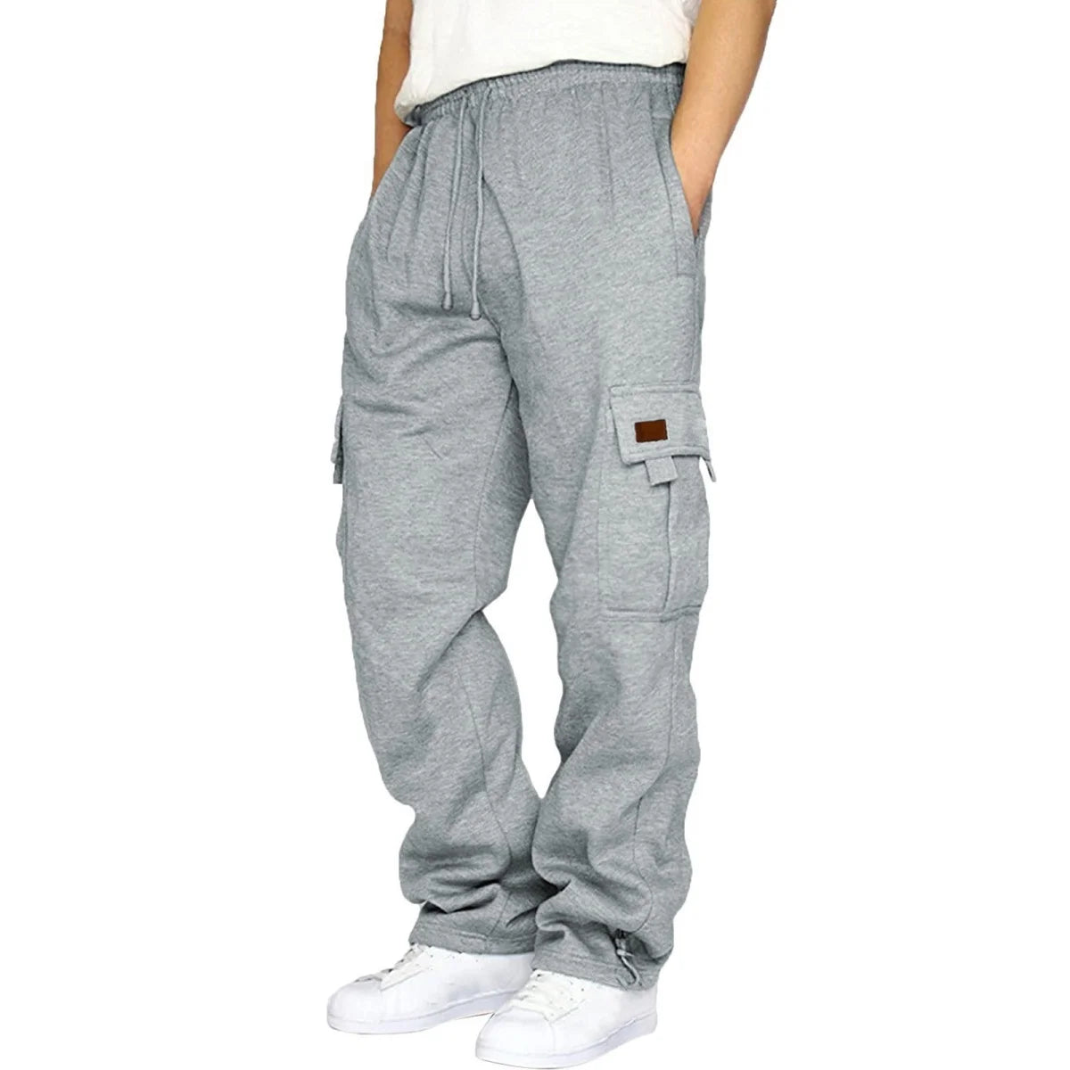 Men's Fashionable Work Pants With Winter Insulation, Multiple Pockets, Drawstring Fastening, Warm And Loose Casual Trousers