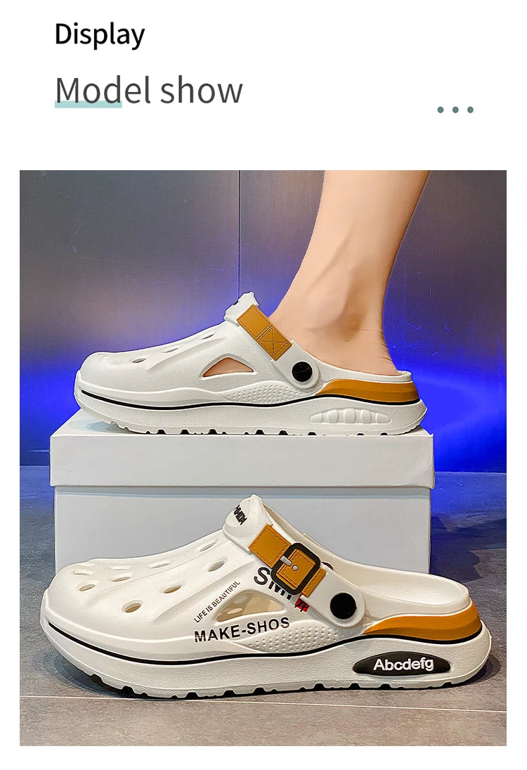 Summer Men Clogs Non-slip Thick-soled Casual Shoes Outerwear Beach Soft-soled Baotou Slippers Men's Slippers Sandals