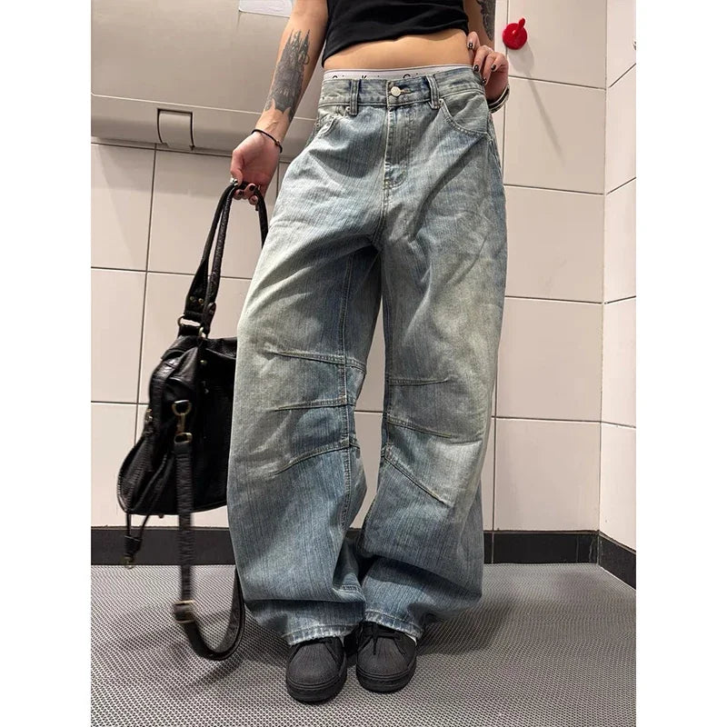 Blue Y2k Boyfriend Jeans Women Harajuku Baggy Denim Trousers Japanese 2000s Style Vintage Jean Long Pants Oversize Clothes New