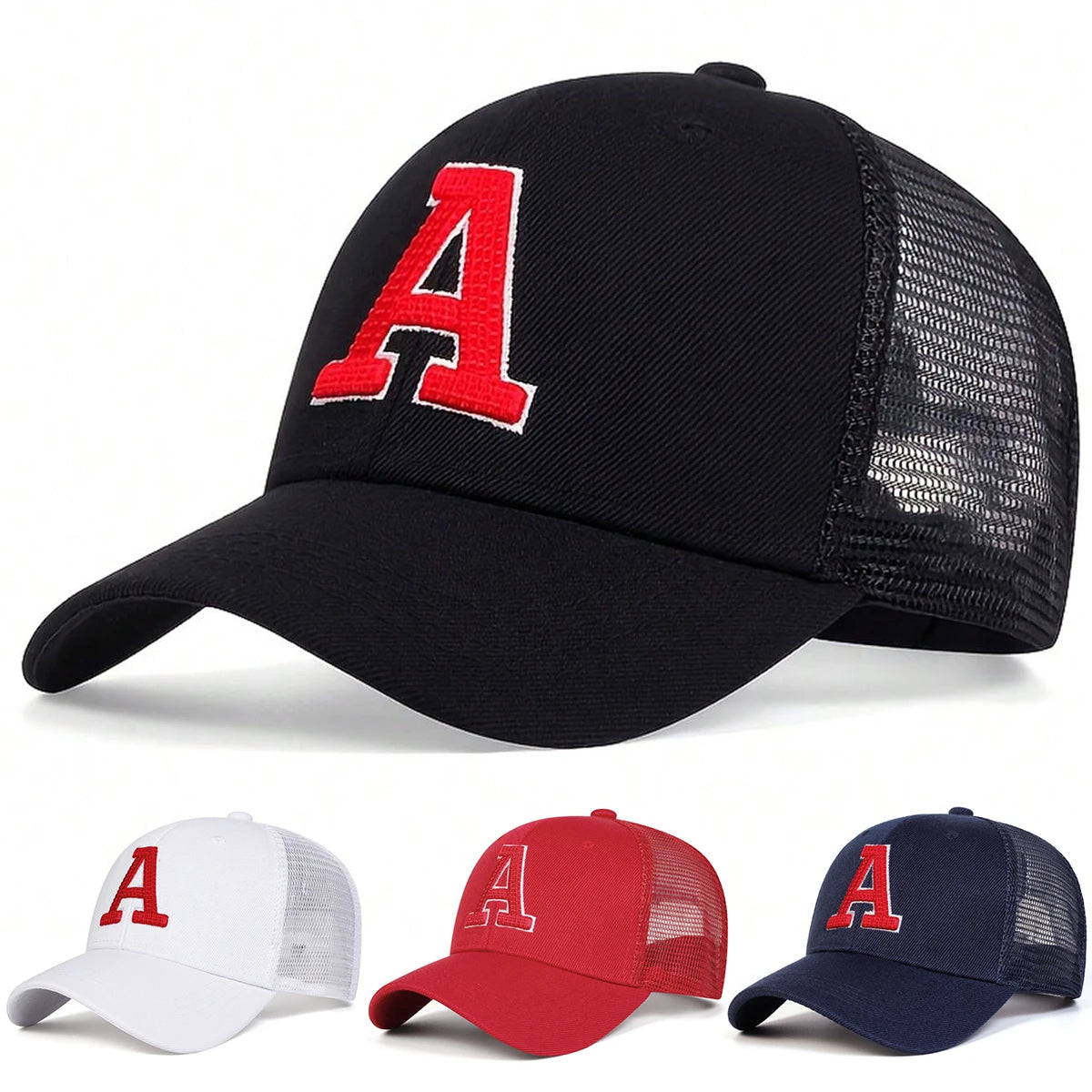 Unisex A Letter Embroidery Baseball Net Caps Spring and Summer Outdoor Adjustable Casual Hats Sunscreen Hat Sports Cap