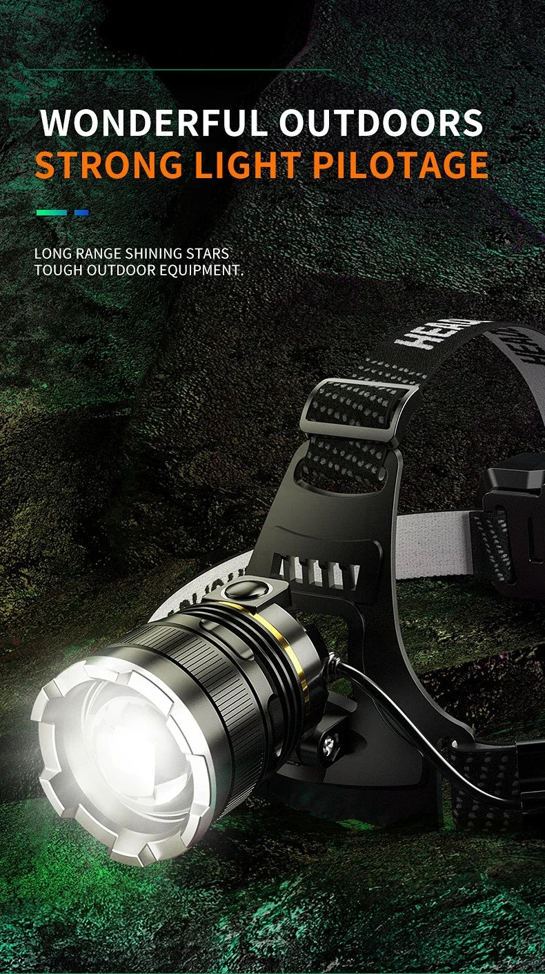 Ultra Bright White Laser LED Headlight Wave Sensing Zoom Flashlight Rechargeable Outdoor Night Fishing Head Mounted Headlight