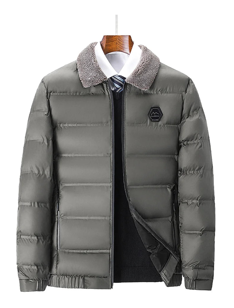 Winter Men Casual Parkas Solid Color Warm Thickened Jacket for Men Quality Turn-down Collar Male Overcoat 2024 Fashion All-match