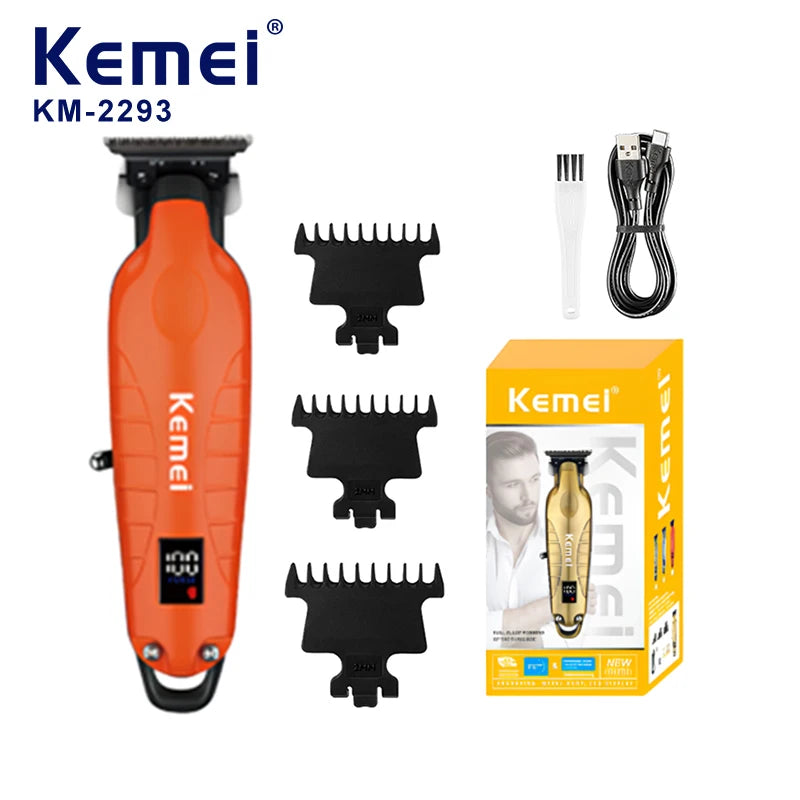 Kemei 2293 Electric Hair Clippers Men Professional Barber Hair Cutting Machine Wireless Carving Clipper Alloy Body Hair Trimmer
