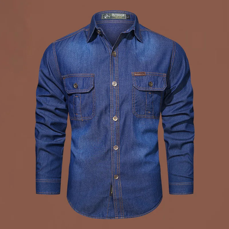 Plus Size 5XL Spring Long Sleeve Loose Denim Shirts Men Pure Cotton Shirt High Quality Male Autumn Fashion Casual Outwear Shirts