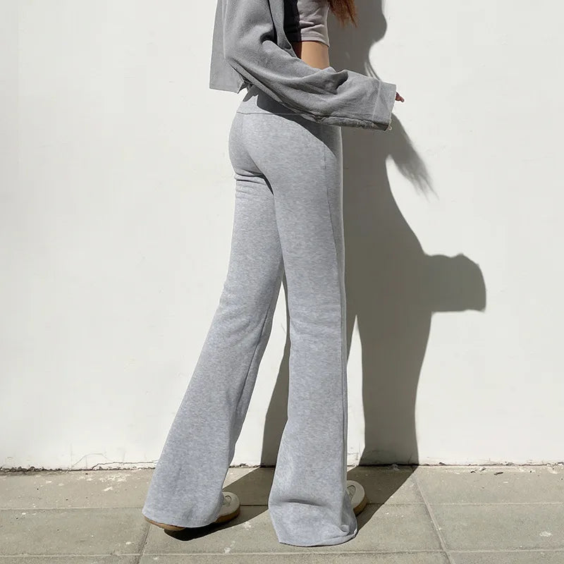 Casual Sexy Basic Solid Flare Pants Y2K Slim Low-Waisted Boot Cut Pants Women 2024 Autumn Spring Fashion Streetwear Lady
