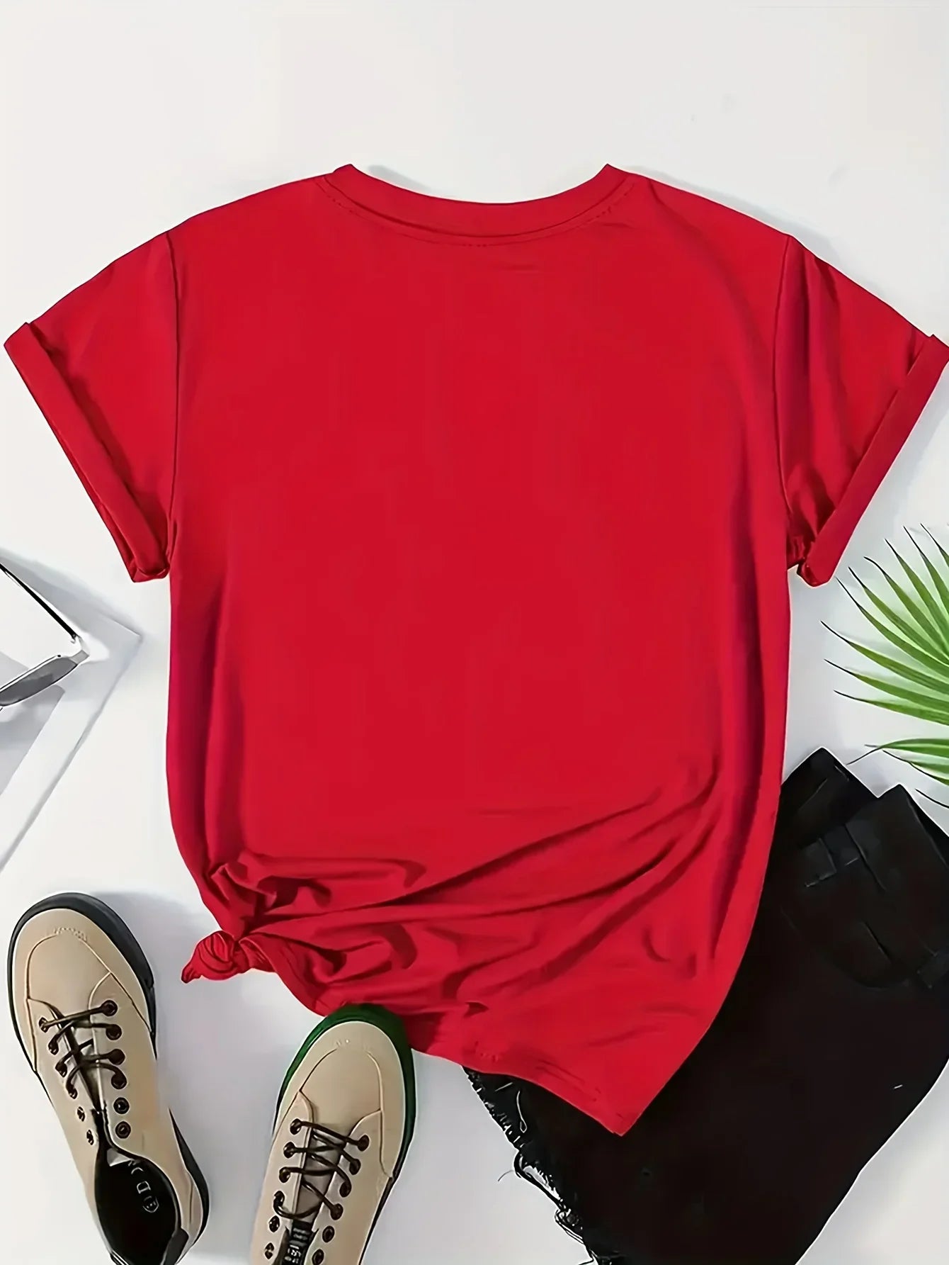 Women's Red Butterfly Heart Print T-Shirt Short Sleeve Round Neck Casual Top for Spring Summer & All-Season Wear