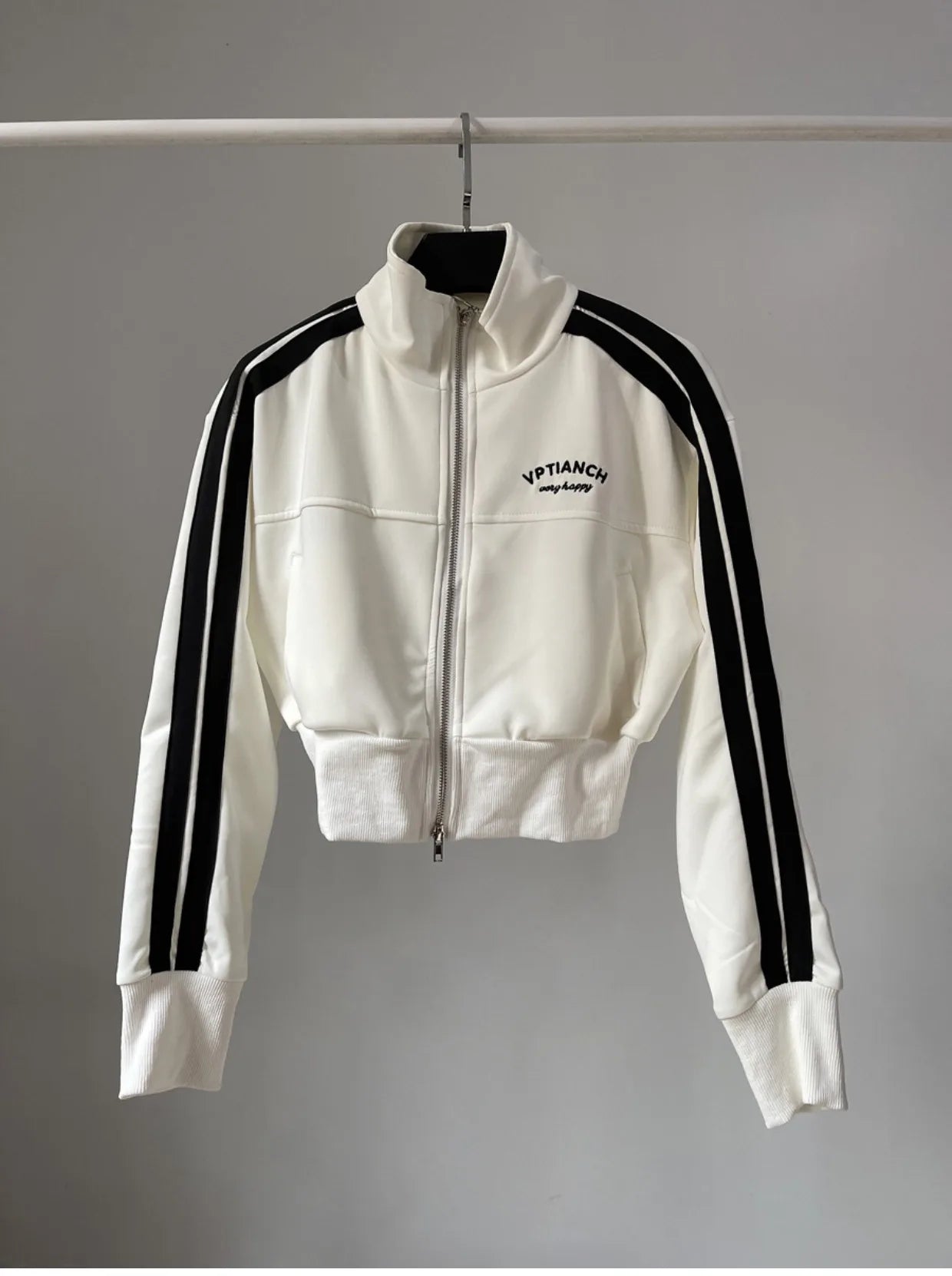 [YOZOU] Spring Double Zipper Baseball Cropped Jacket Women Outerwear Embroidered Striped Green Black White Blue Zip Up Coat