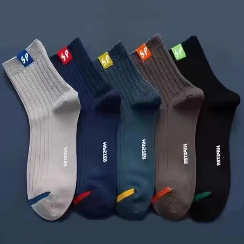 5 Pairs Cotton Men's Socks Breathable Casual Sock Solid Color Striped Spring Summer Thin Sweat-absorbing Sports Tube Man Socks