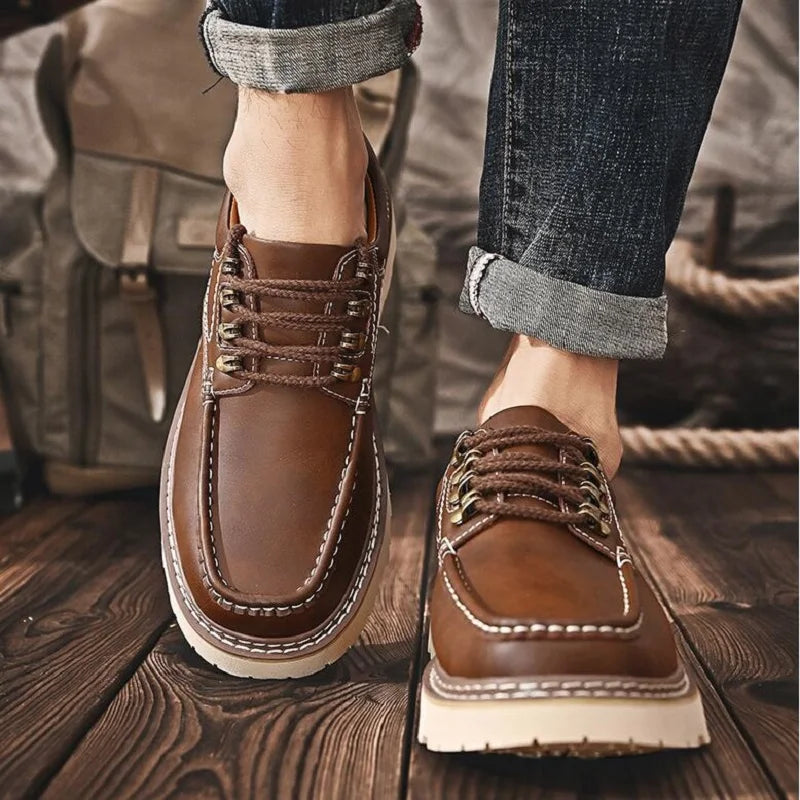 Men's Work Shoes Luxury Brand Leather Outdoor Casual Shoes for Men Dress Shoes High Quality Comfy Thick Bottom Shoes D2A54