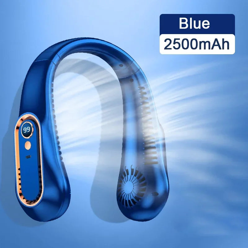 Hanging Neck Fan Digital Display Power Bladeless Neckband Fan Portable Mini Air Cooler USB Rechargeable Electric Fans