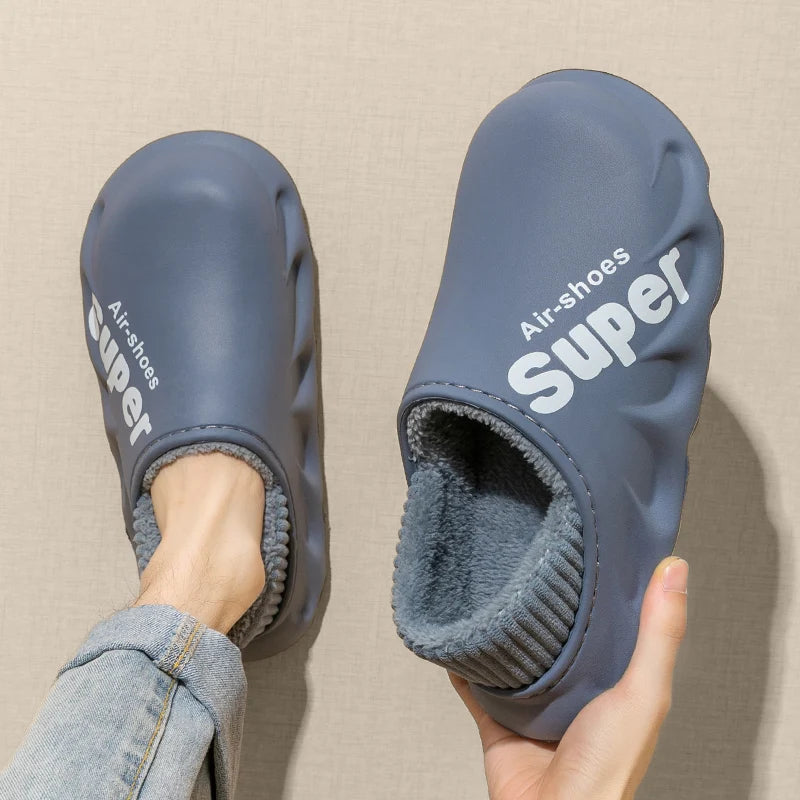 Winter Men Indoor  Warm Slippers Plush Waterproof Anti slip Cotton Shoes For  Women Slip-on Casual Snow Walking Loafers