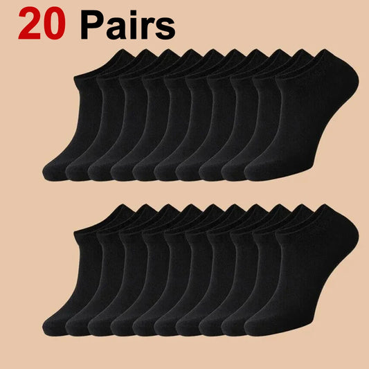 20 Pairs Men's Boat Socks Business Sport Sweat Absorption Mature Summer Autumn Solid Color Non Pilling Versatile Ankle Socks ﻿