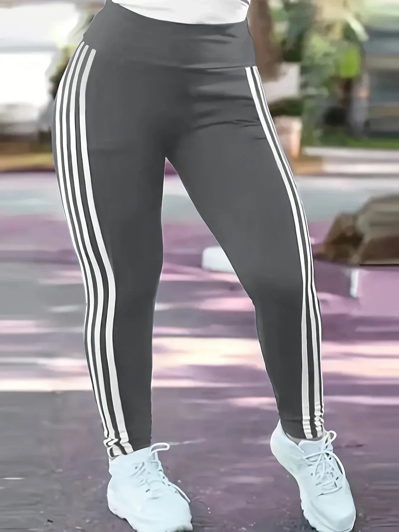 Women 1XL-5XL Plus Size Fashion Striped Leggings Pants Ladies Casual Slim Sports Pants Running Pants