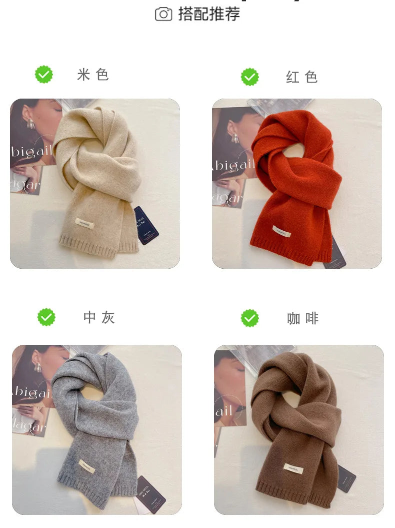 High Quality 100% Wool Scarf Men Women Winter Autumn Solid Color Couple Muffler Simple Warm Versatile Knitted Scarf Male Female