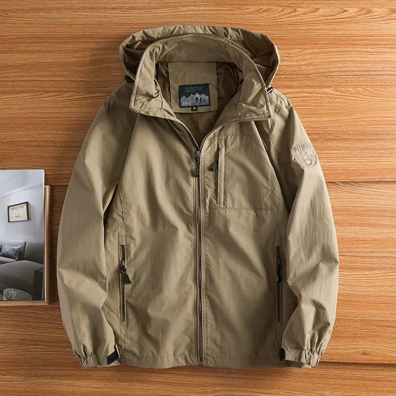 Men's Jacket Spring and Autumn Three Proof Fashion Casual Loose Hooded Professional Outdoor Windproof Windbreaker Coat