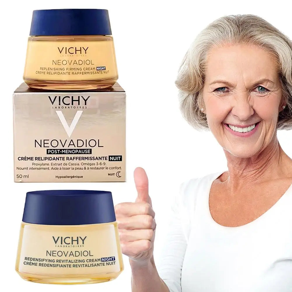 Vichy Collagen Night Cream  Day Cream Dryness Relief Brighten Skin Tone Moisturizes Fades Dark Spots Wrinkles Improves Skin Car