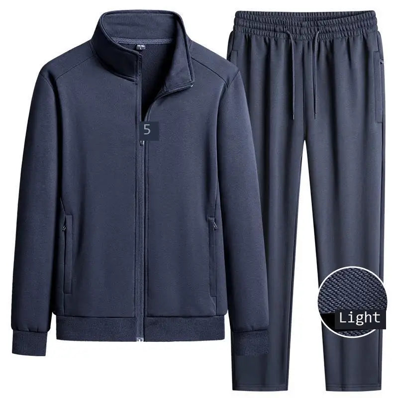 Spring Autumn Pure Cotton Stand Collar Sports Suit Set Thin Casual Workout  Men's Sweatshirt Jack And Pant Suit Two Piece Set