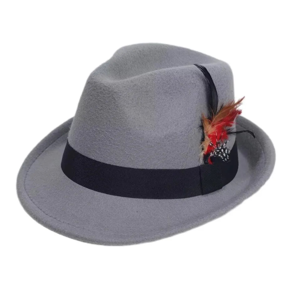 European and American Style Woolen   Women's Autumn and Winter Fashion Feather Show Hats Men's Jazz Hats