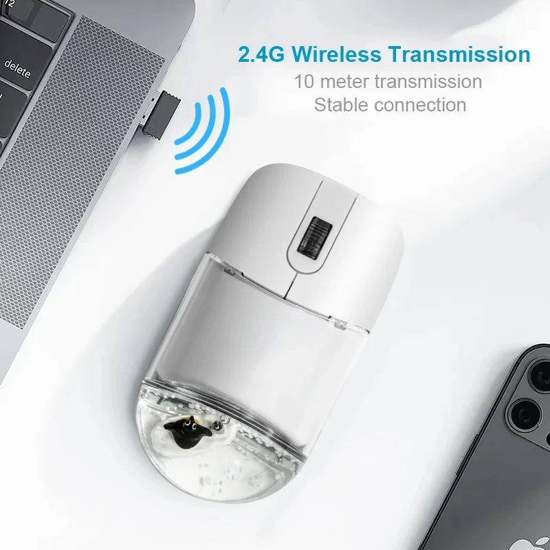 Frutiger Aero Aqua Liquid Mouse Cute Floating Aquarium Animal 2.4G+Bluetooth Wireless Optical Ocean Doll Mice For Laptop Desktop