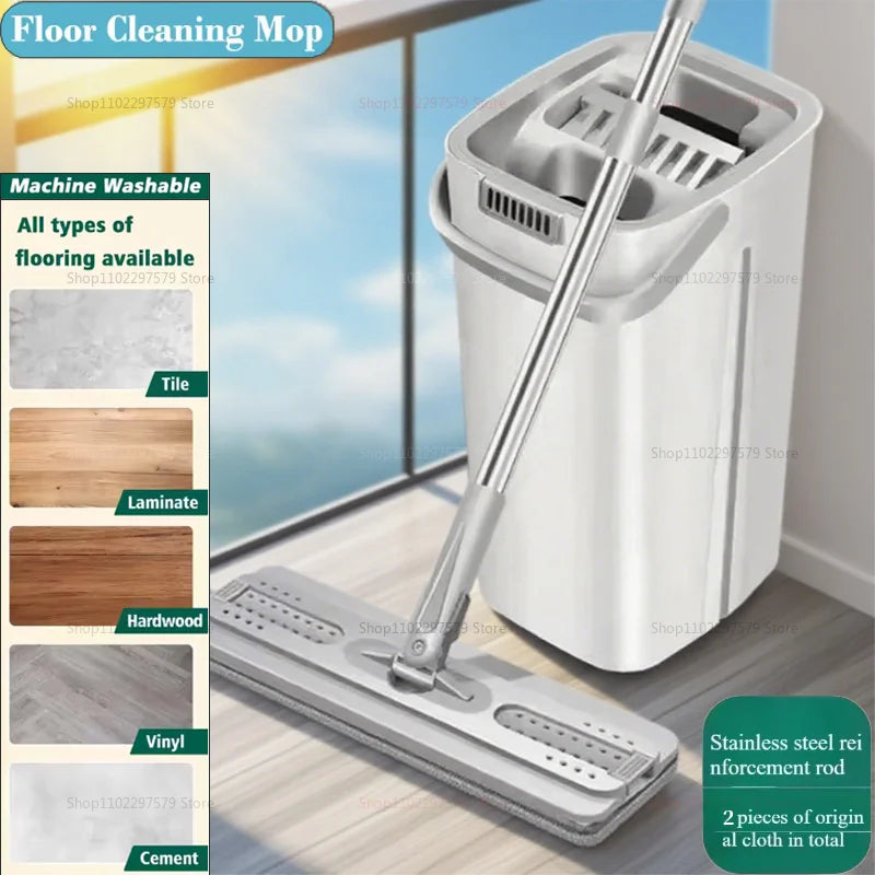 360 Degree Rotation Flat Floor Mop and Bucket Set Professional Home Hardwood Floor Cleaning System with Washable Microfiber Pads