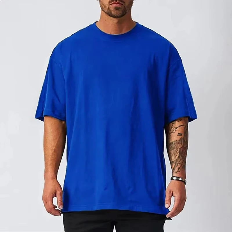 Cotton Mens Blank T-Shirt White Oversized Retro Solid Color T-Shirt Large Size Mens Womens Fashion Short Sleeve Mens T-Shirt